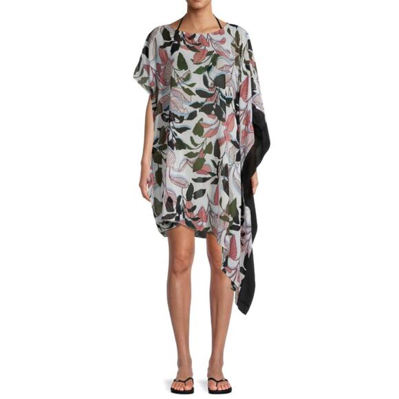 DKNY ​Leaf-Print Asymmetric Black Floral Leaf Swim Cover Up Large X-Large NWT - Picture 3 of 3